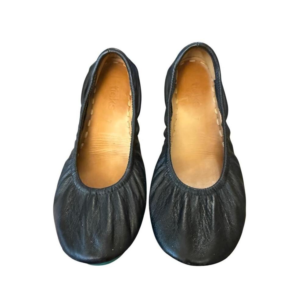EUC TIEKS Black Leather Ballet Flats 7 $50 - Picture 3 of 8